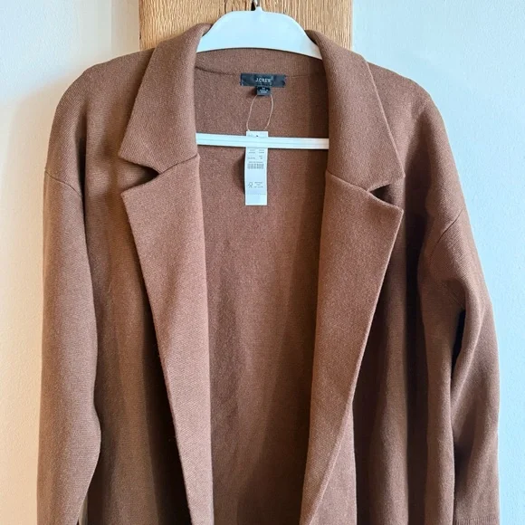 NWT J. Crew Ella Open Front Long Sweater Blazer Duster Wool Blend Brown Medium - Picture 3 of 8